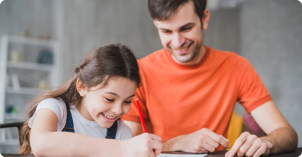 Parent helping child practise NAPLAN reading comprehension at home
