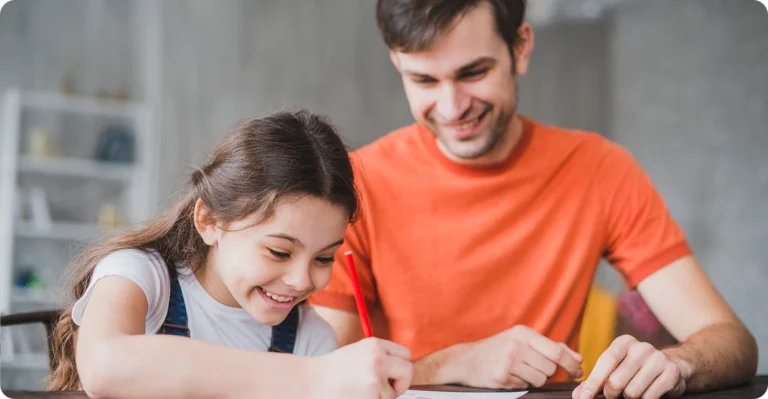 Parent helping child practise NAPLAN reading comprehension at home