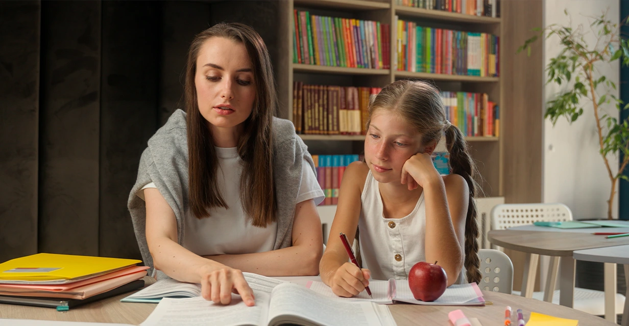 Year 3–9 student reading in library to build NAPLAN vocabulary