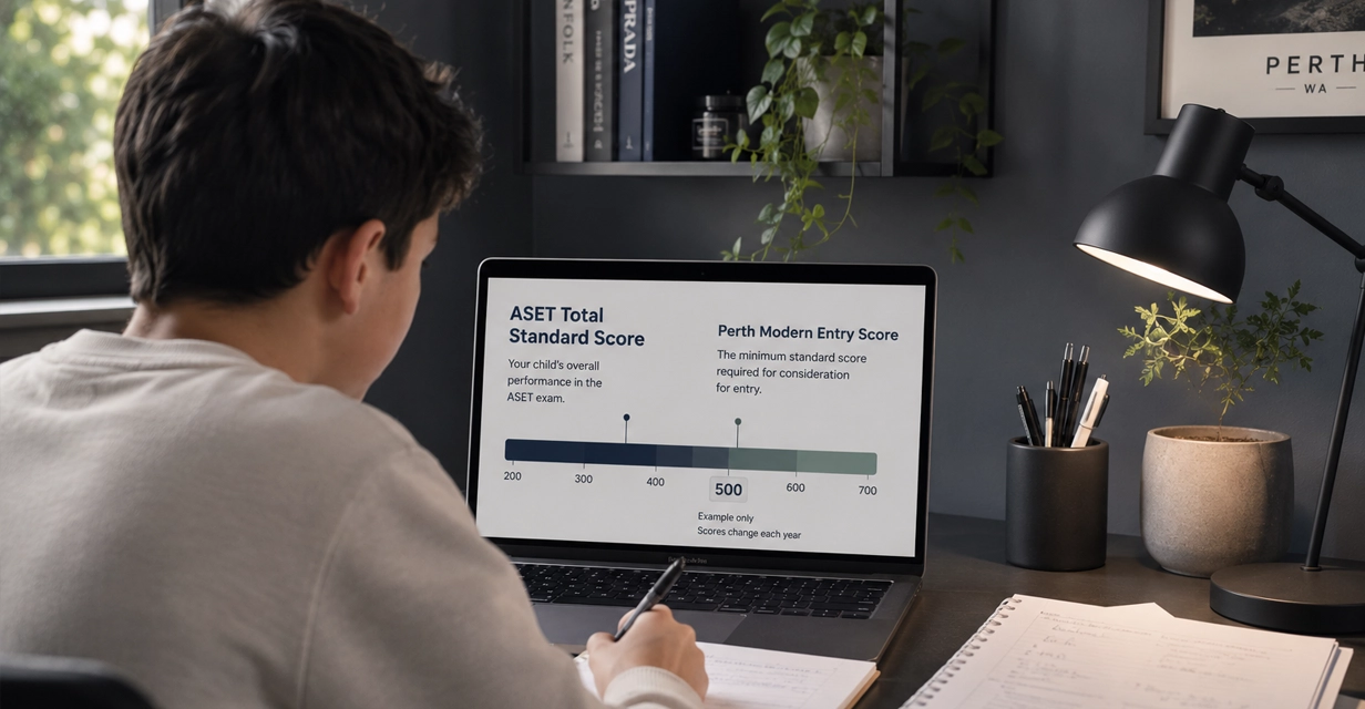 Visual explaining the ASET Total Standard Score and Perth Modern entry score