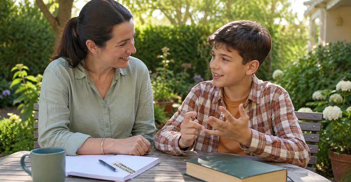 Parent and Year 6 child doing timed mental maths practice at home in Perth