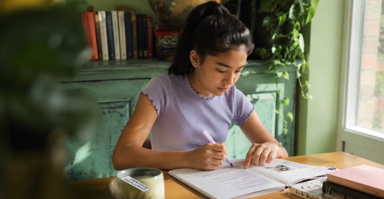 Student underlining textual evidence to answer an ASET reading comprehension question