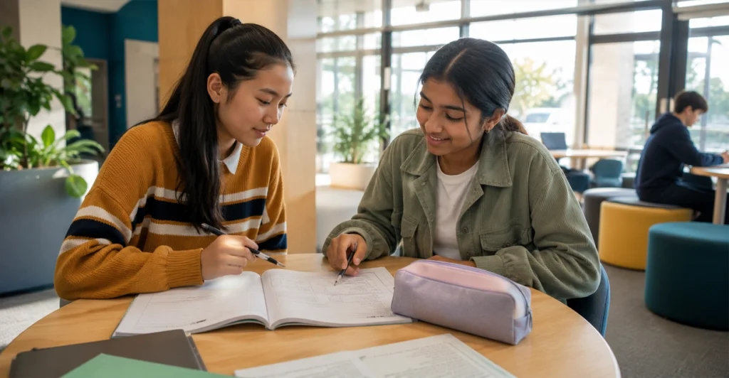 Perth secondary students working together in a bright GATE selective classroom in Western Australia