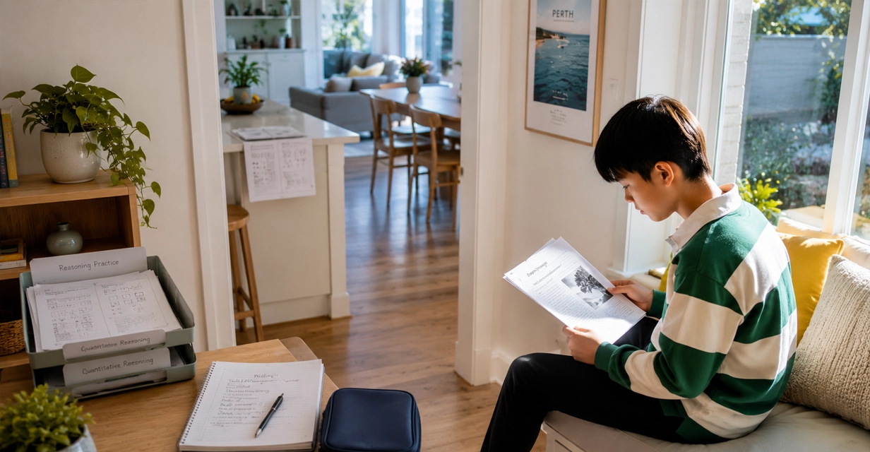 Child preparing consistently across all four ASET sections at home in Perth