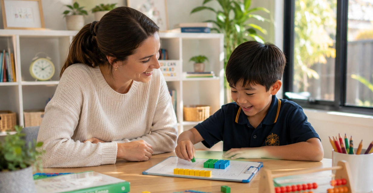 Young primary student building maths foundations with a patient tutor in Canning Vale