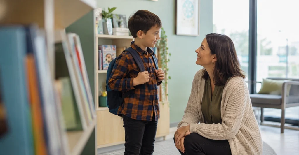 Young primary child starting a friendly tutoring session in Perth